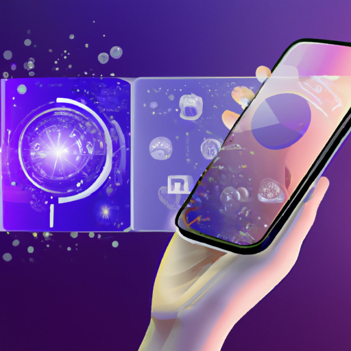 A hand is holding a smartphone with a purple screen.