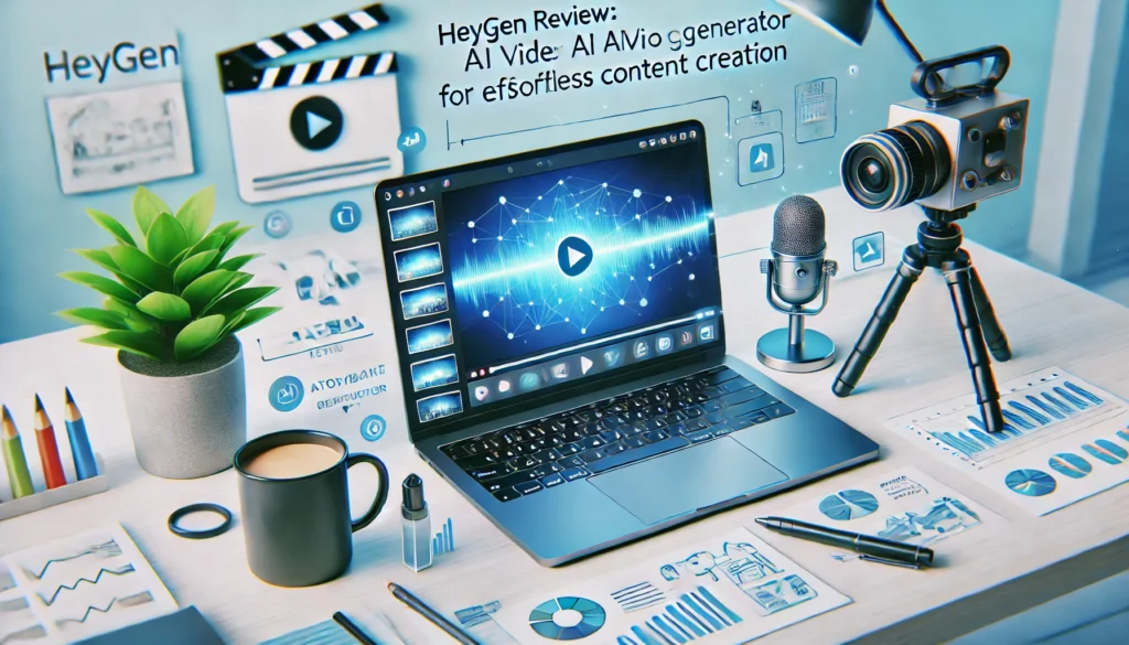 dall·e 2024 06 26 13.41.44 a professional and modern featured image for a blog post titled 'heygen review ai video generator for effortless content creation'. the image include