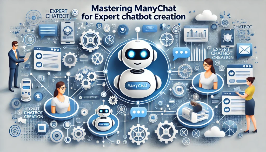 Visually engaging image showcasing seamless integration of chatbots with various platforms, emphasizing user interactions and digital connections for expert chatbot creation using ManyChat.